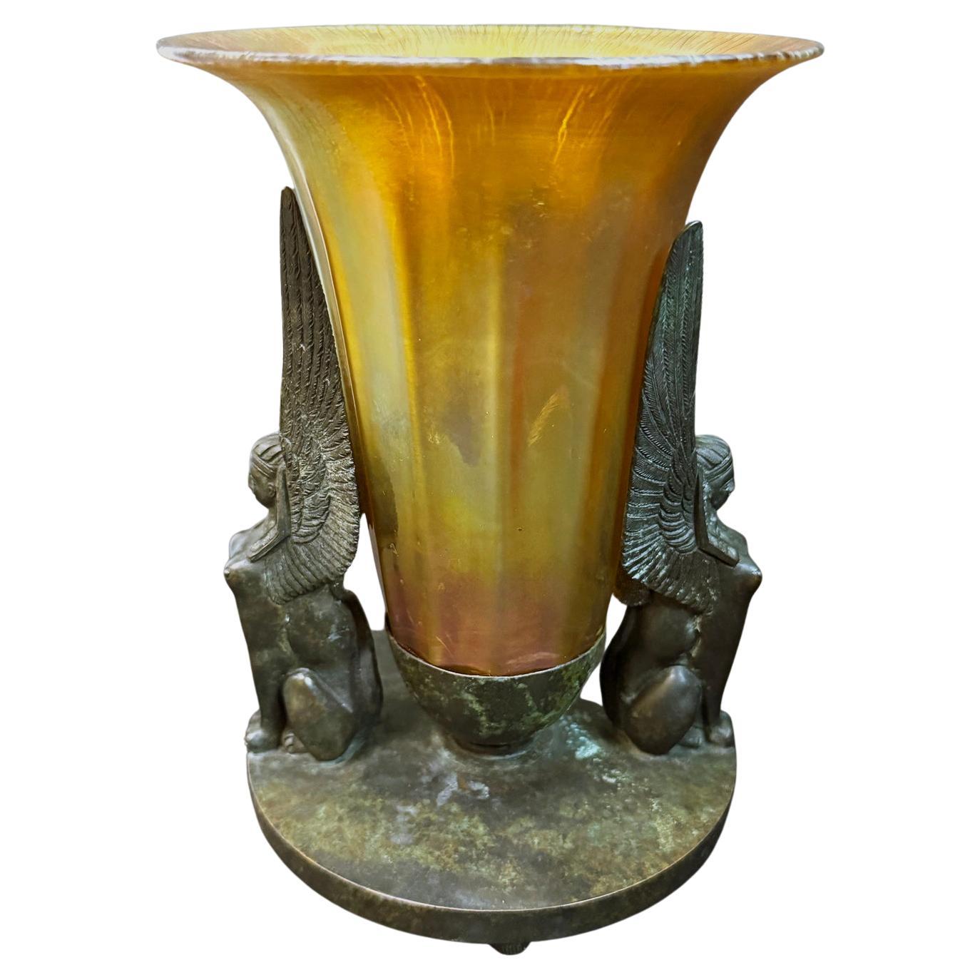 "
Lámpara de vela de renacimiento egipcio", Lámpara Art Déco de bronce/vidrio, Tiffany Studios