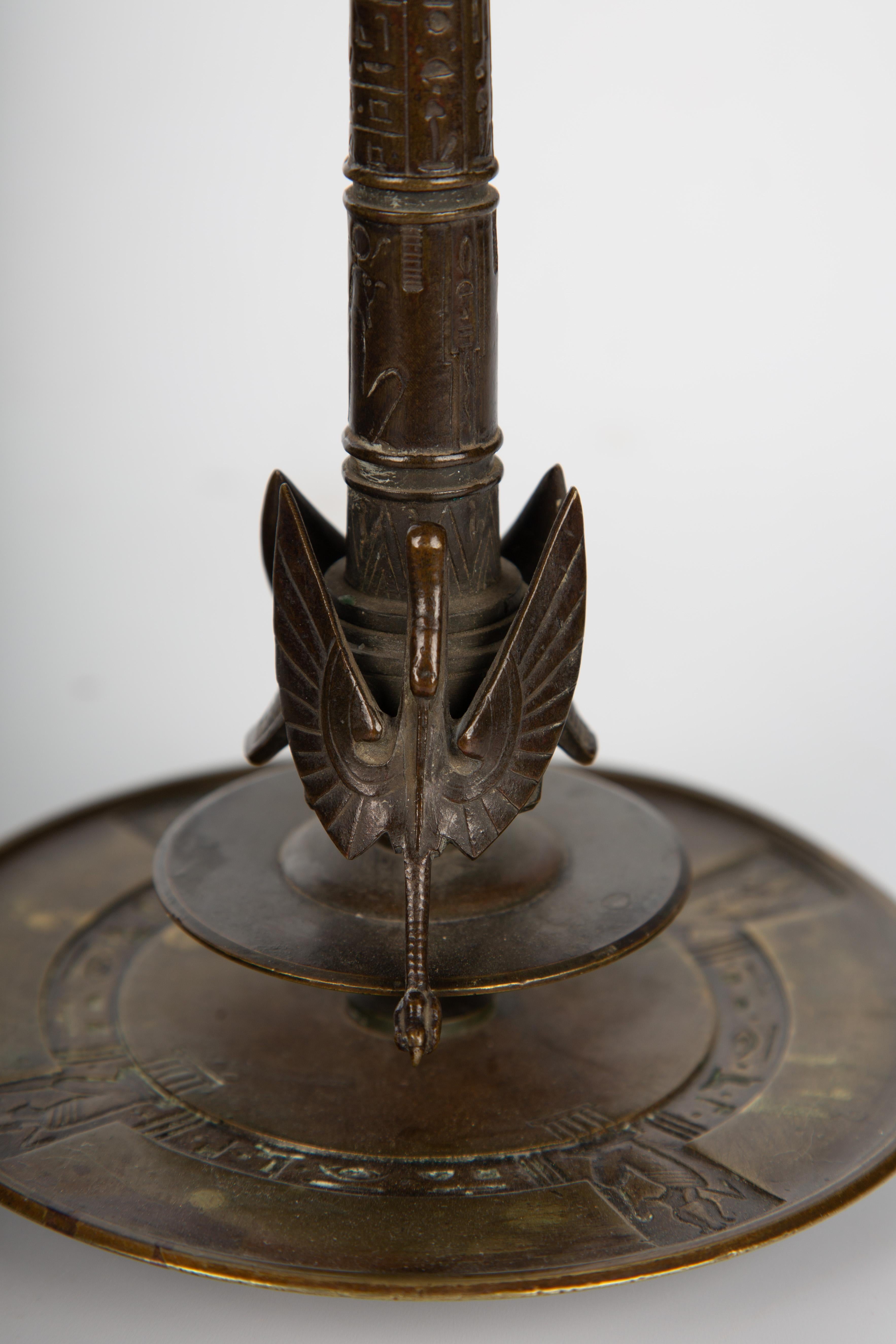 Bronze Egyptian Revival Candlestick Pair For Sale