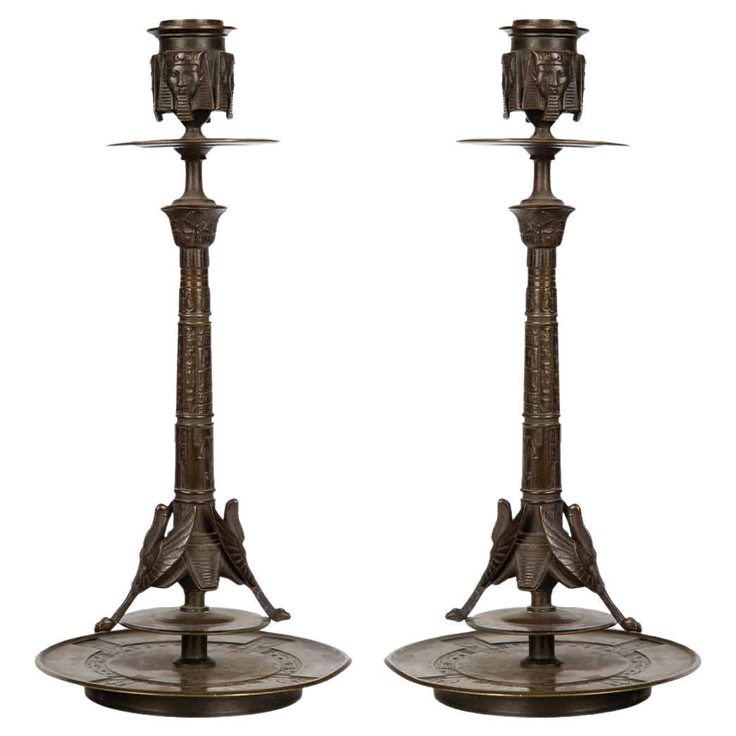 Egyptian Revival Candlestick Pair For Sale