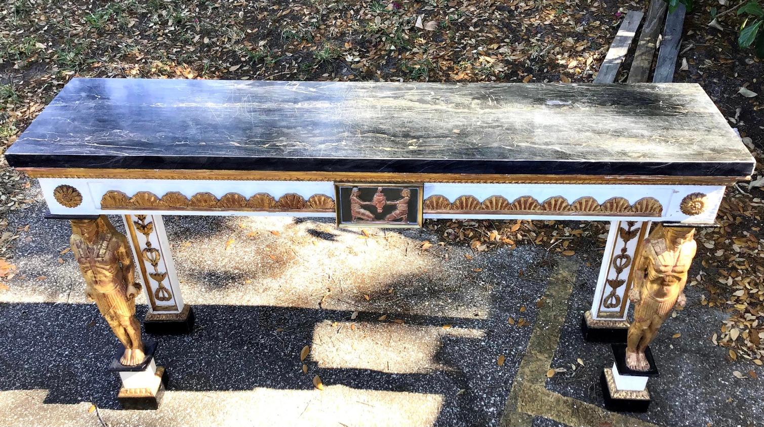 20th Century Egyptian Revival Carved and Giltwood Console Table