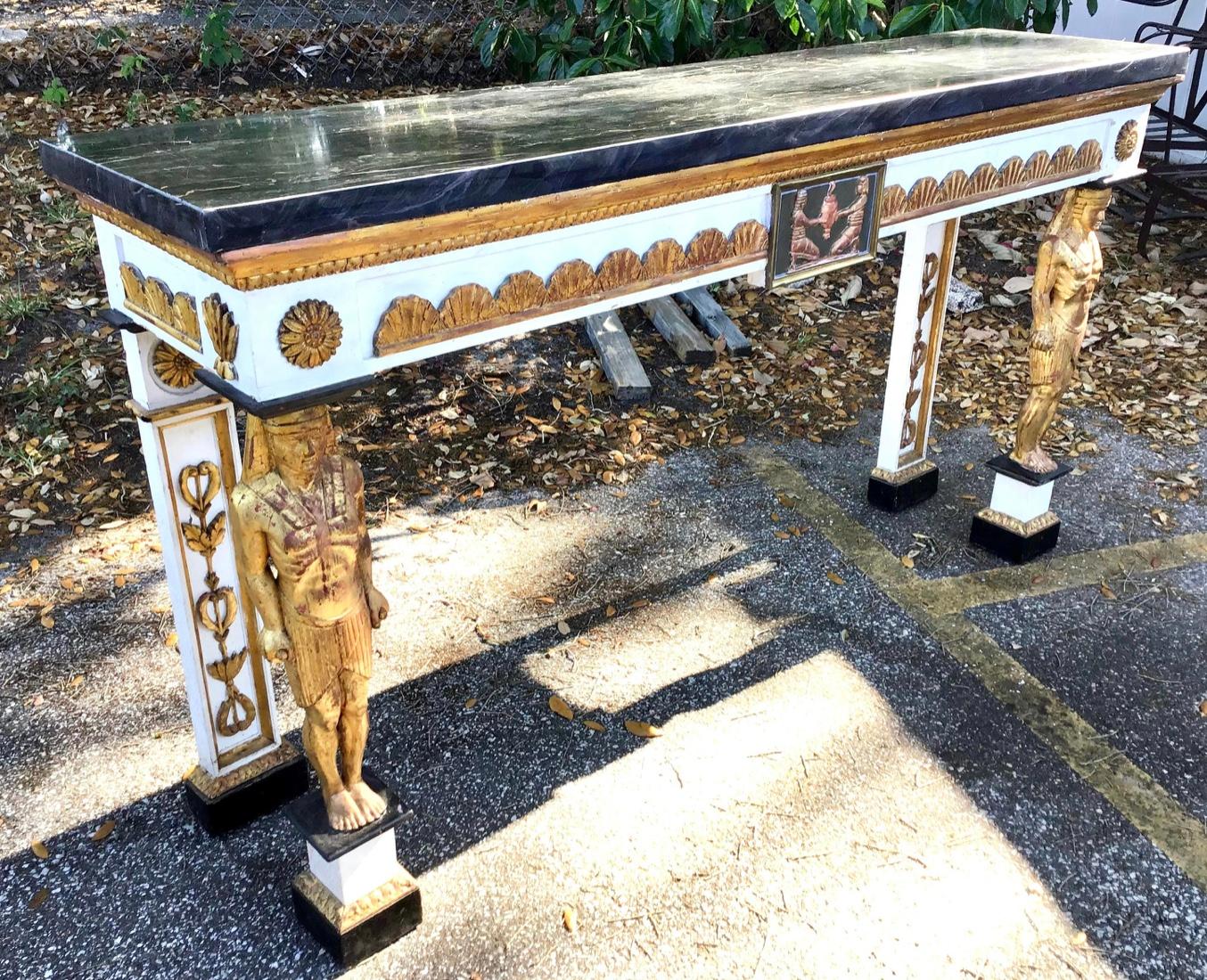 Egyptian Revival Carved and Giltwood Console Table 4