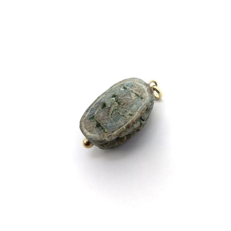 Egyptian Revival Carved Stone Scarab Pendant with 14K Gold Mount, 1920's In Good Condition In Venice, CA