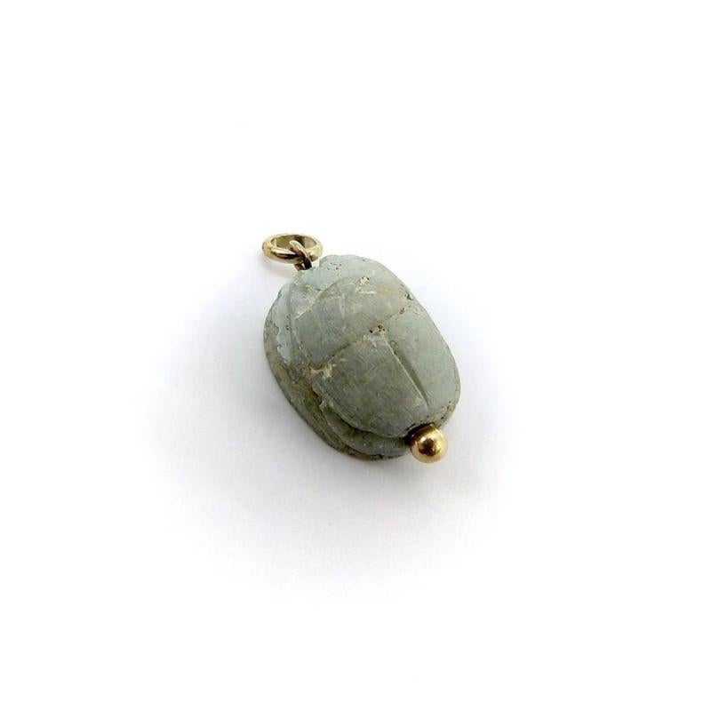 Women's or Men's Egyptian Revival Carved Stone Scarab Pendant with 14K Gold Mount, 1920's