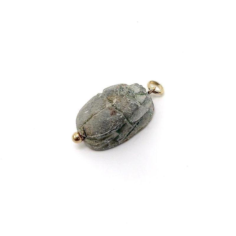 Women's Egyptian Revival Carved Stone Scarab Pendant with 14K Gold Mount, 1920's