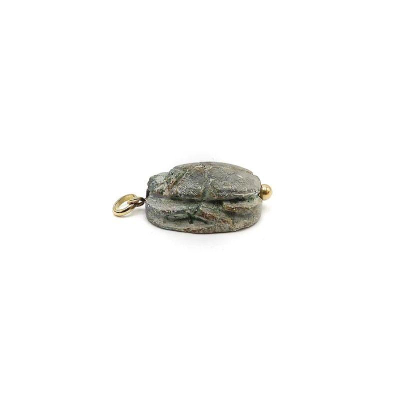 Egyptian Revival Carved Stone Scarab Pendant with 14K Gold Mount, 1920's 1