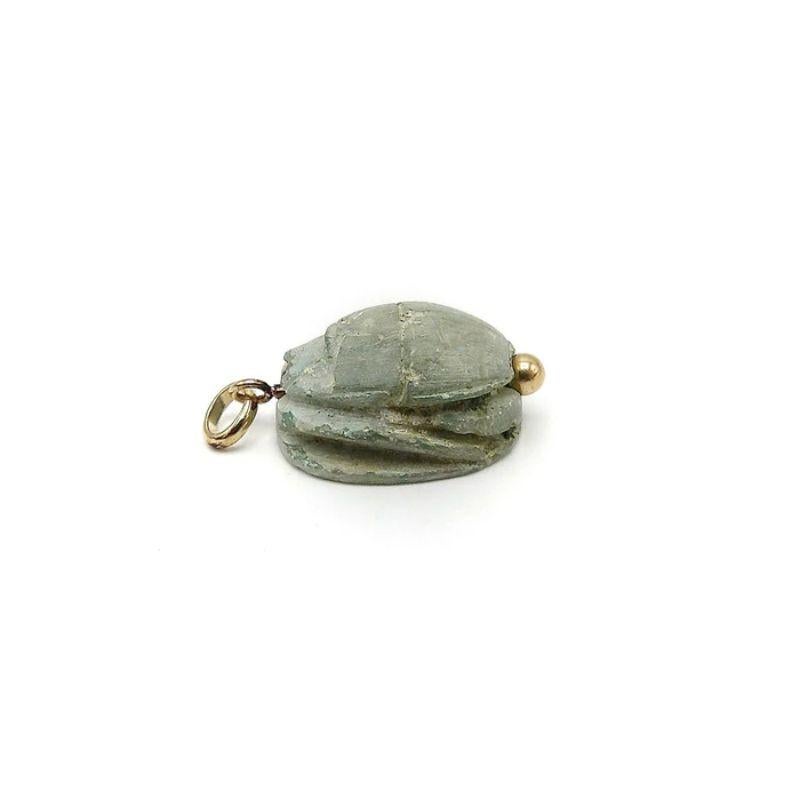 Egyptian Revival Carved Stone Scarab Pendant with 14K Gold Mount, 1920's 2