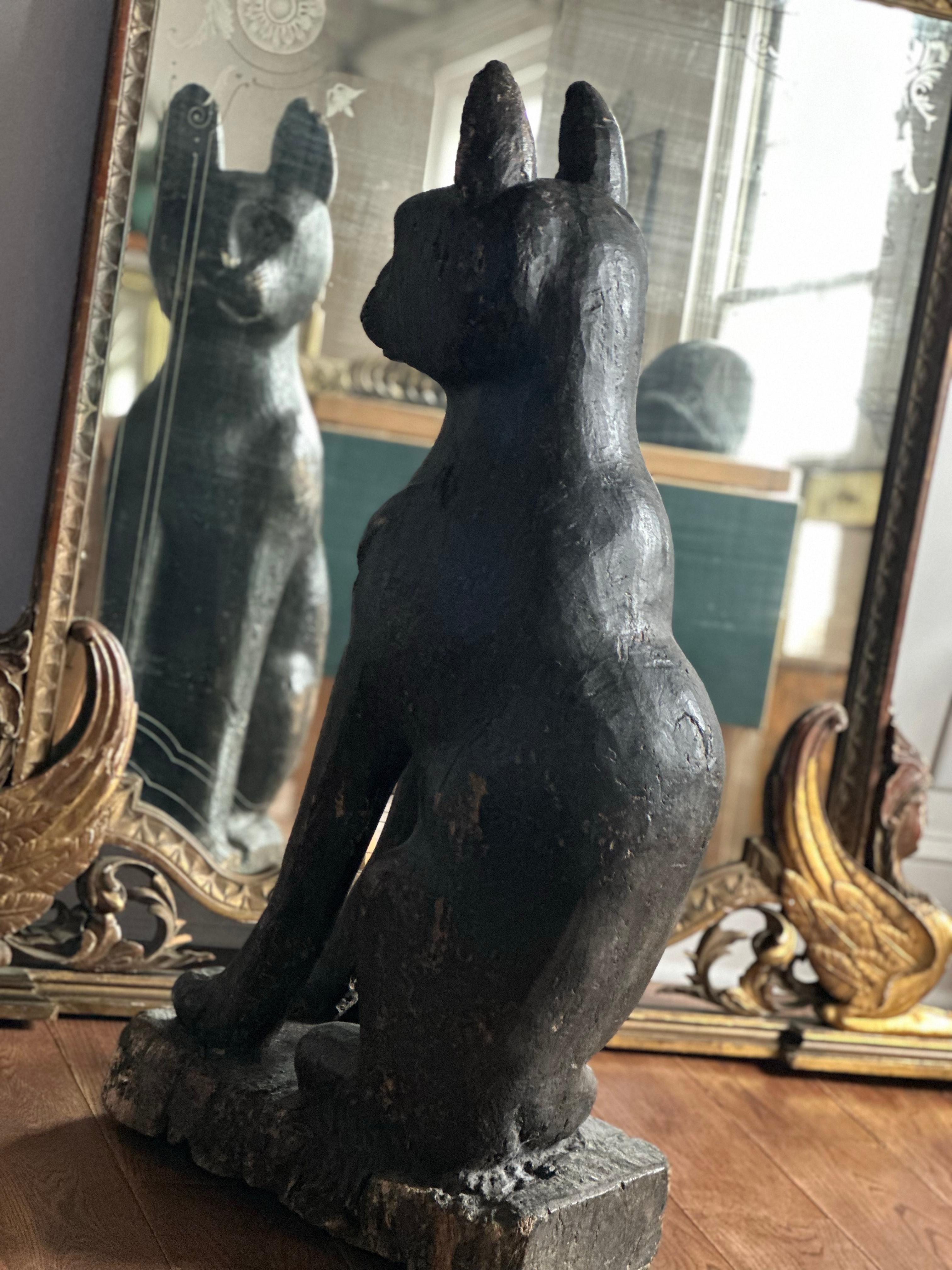 20th Century Egyptian revival carved wood Cat, Bastet C.1900