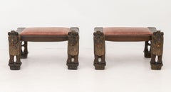 Egyptian Revival Carved Wood Lion Benches, Pair