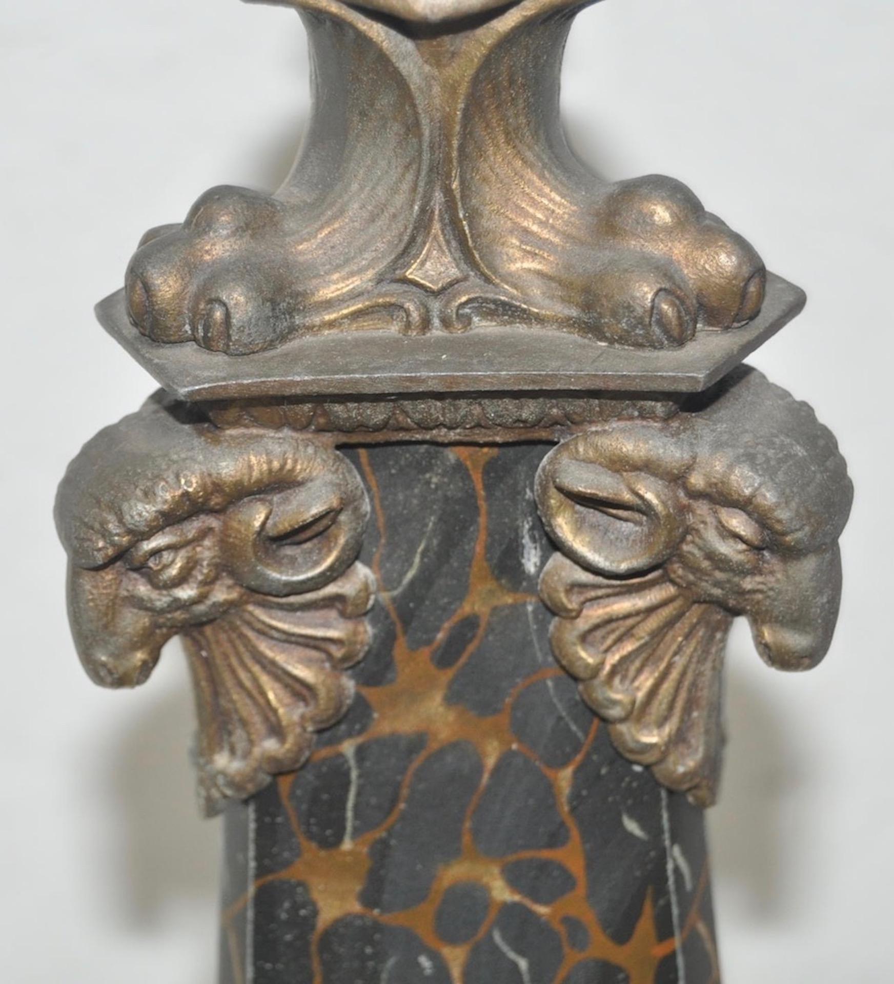 Egyptian Revival Cast Iron Faux Marble Table Lamp, circa 1900 In Good Condition In San Francisco, CA