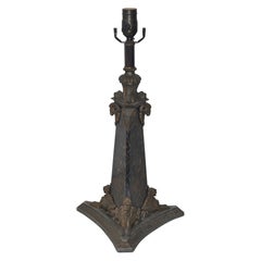 Egyptian Revival Cast Iron Faux Marble Table Lamp, circa 1900