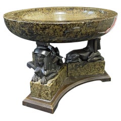 "Egyptian Revival Centerpiece, " Art Deco Footed Bowl, Bronze and Stone, France