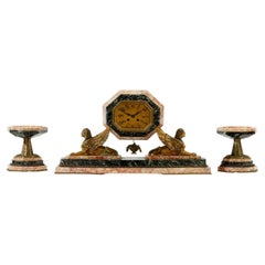 Antique Art Deco Egyptian Revival Clock Set