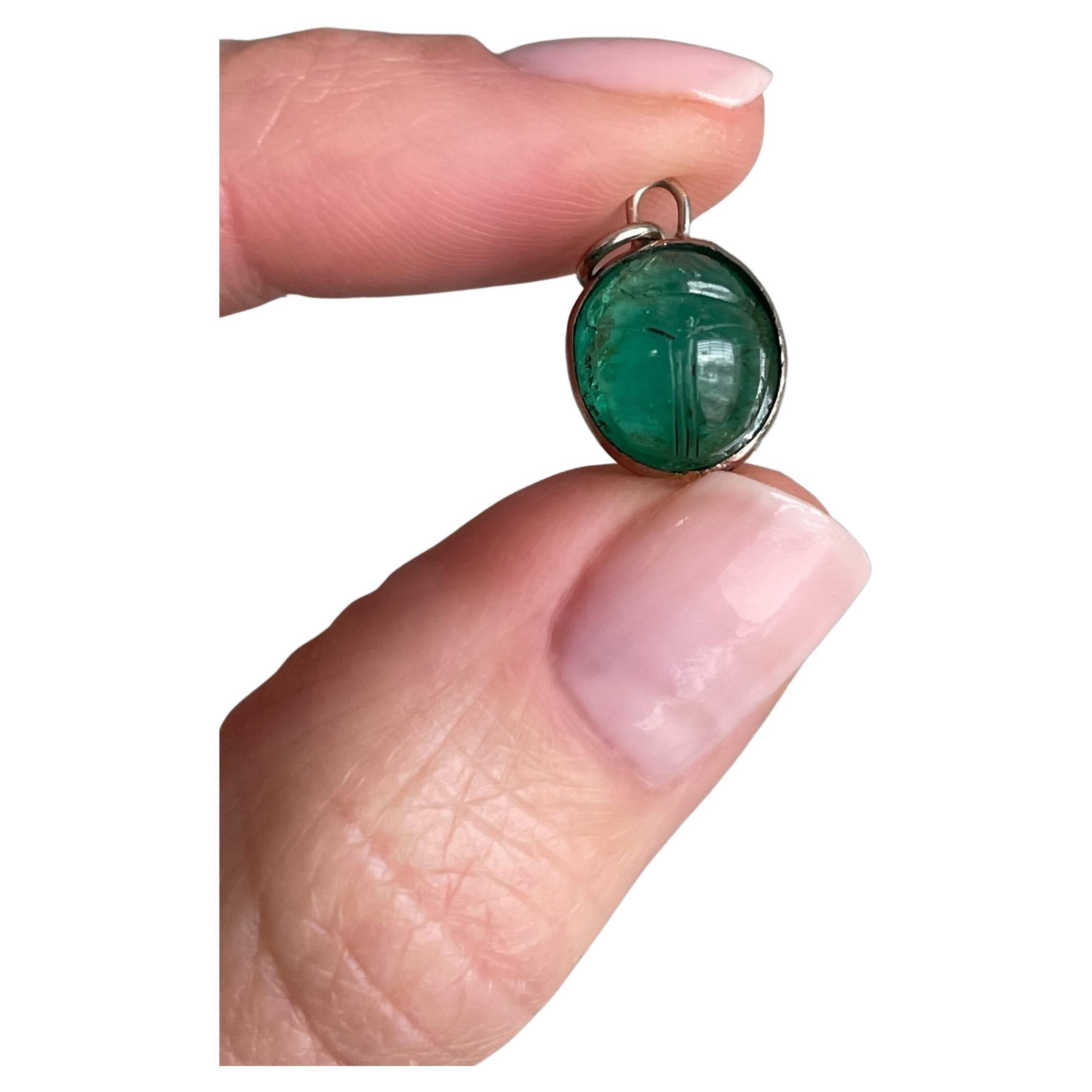 Egyptian Revival Colombian Emerald Scarab Charm / Pendant - AGL Minor Treatment