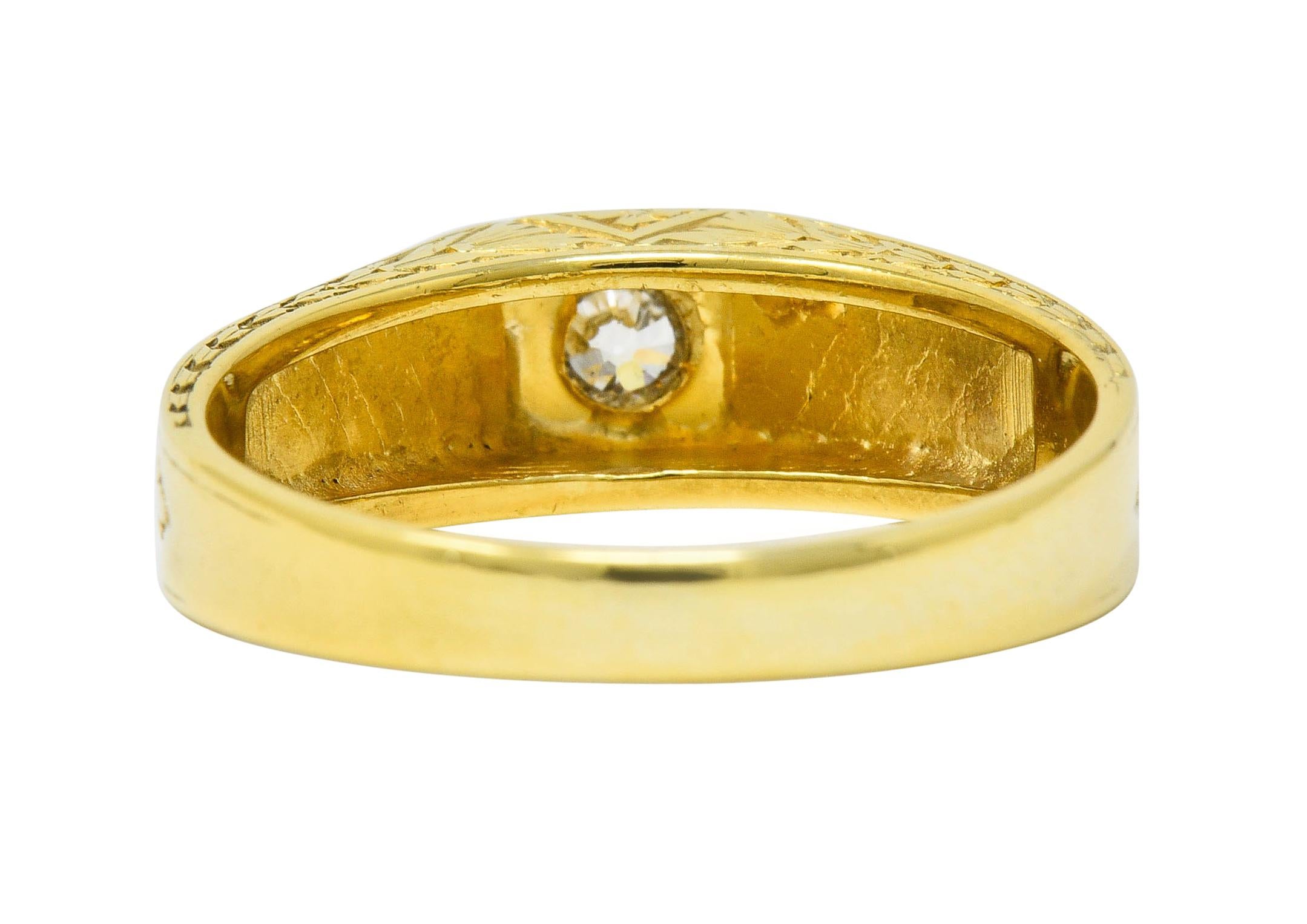 Egyptian Revival Diamond 14 Karat Gold Lotus and Pharaoh Ring In Excellent Condition In Philadelphia, PA