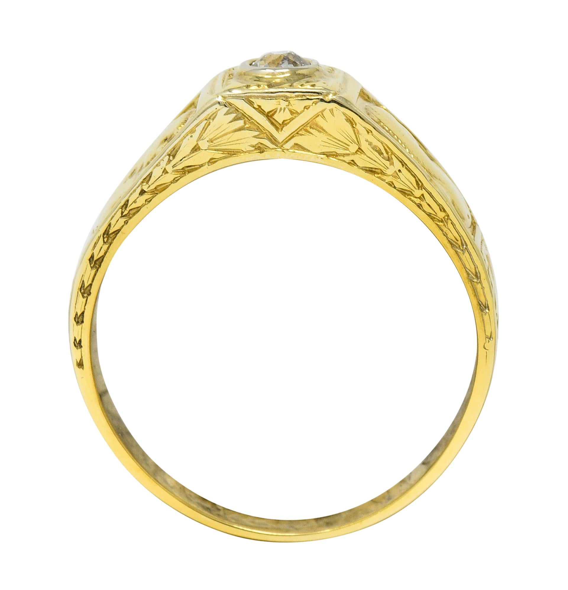 Egyptian Revival Diamond 14 Karat Gold Lotus and Pharaoh Ring 2