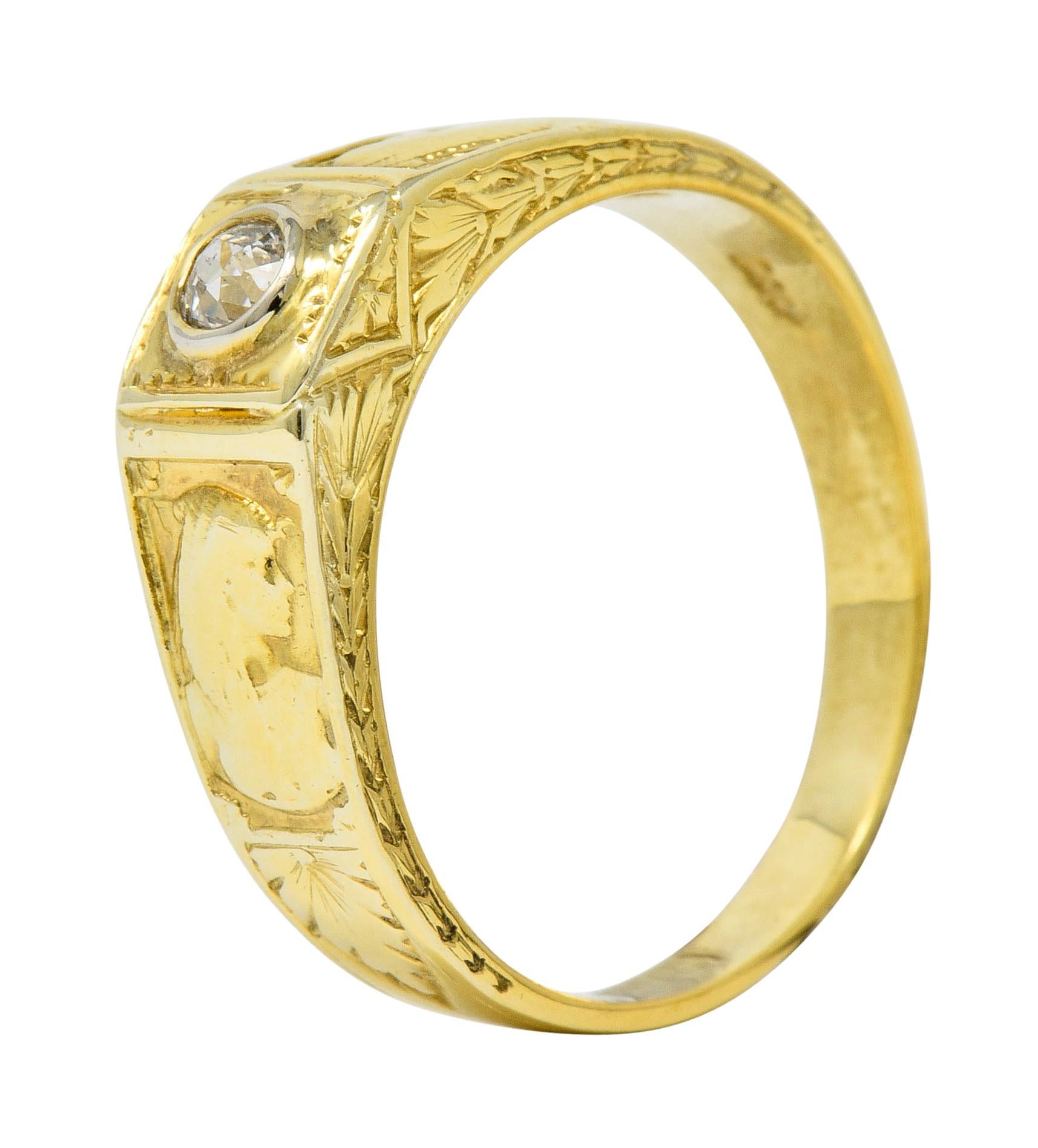 Egyptian Revival Diamond 14 Karat Gold Lotus and Pharaoh Ring 4