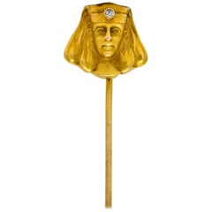 Egyptian Revival Diamond 14 Karat Gold Pharaoh Stickpin