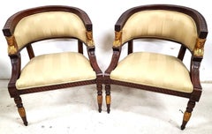Egyptian Revival Directoire Mahogany Gilt Armchairs, Set of 2