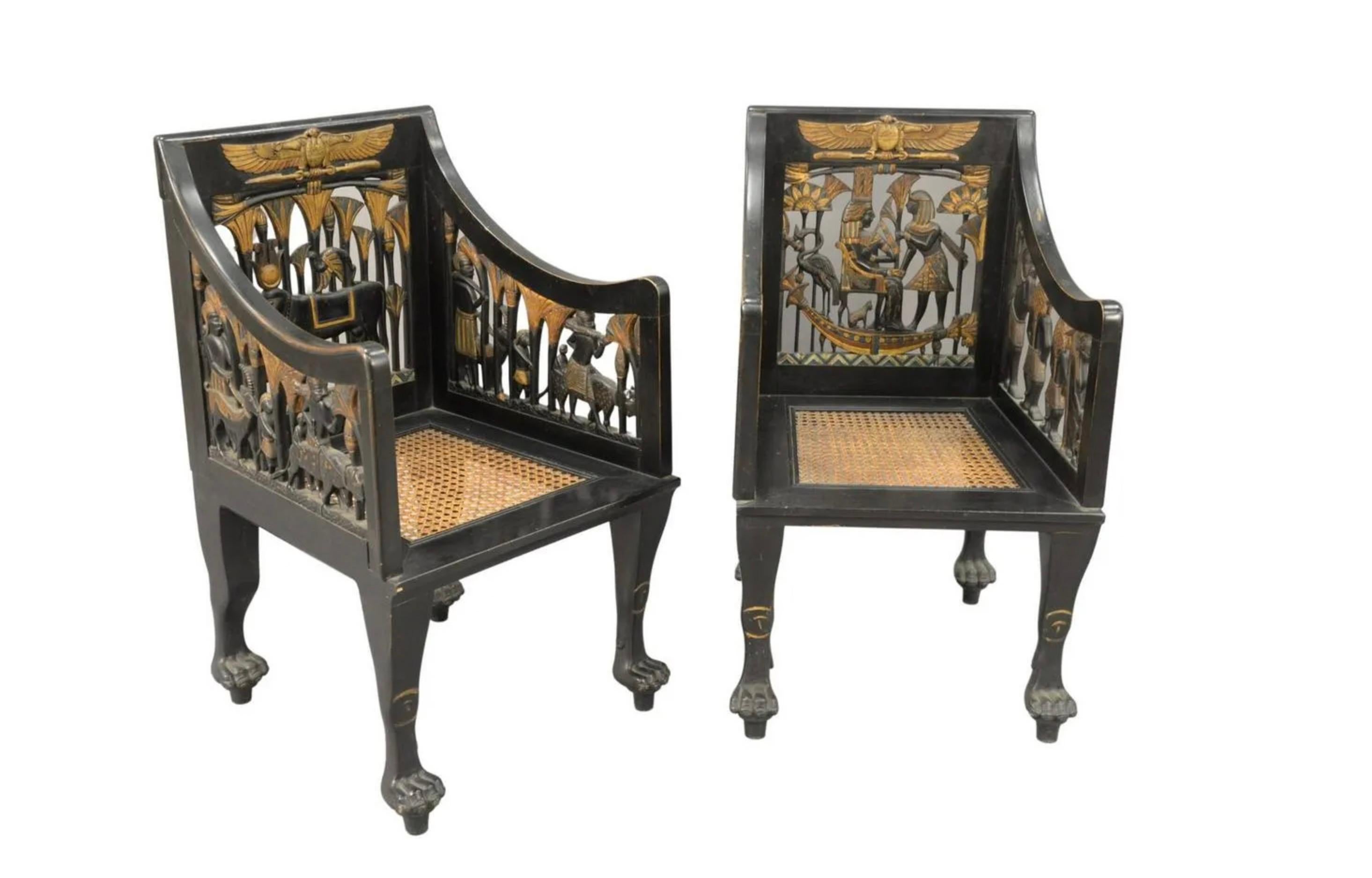 Egyptian Revival Ebonized Armchair In Fair Condition For Sale In Dallas, TX