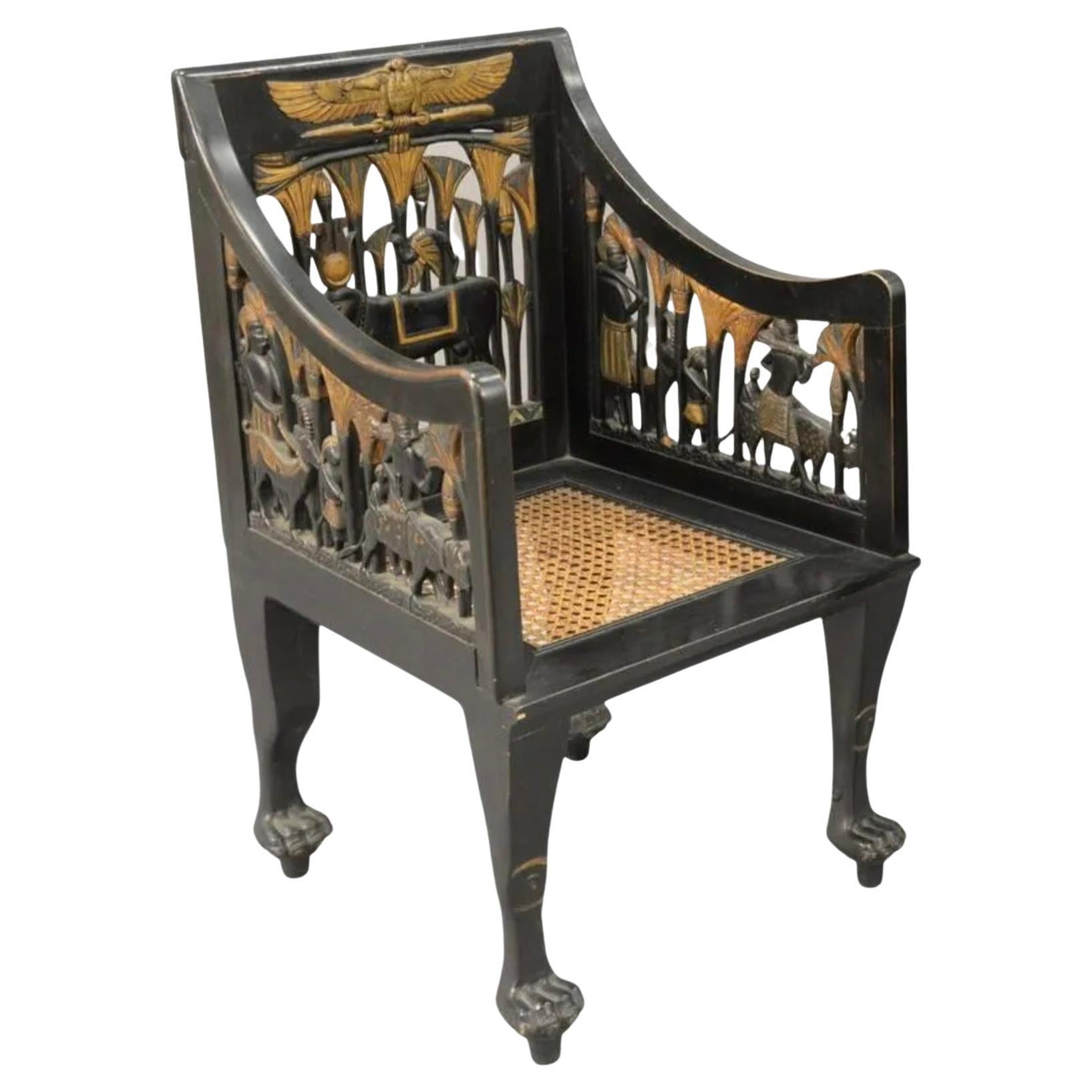 Egyptian Revival Ebonized Armchair For Sale