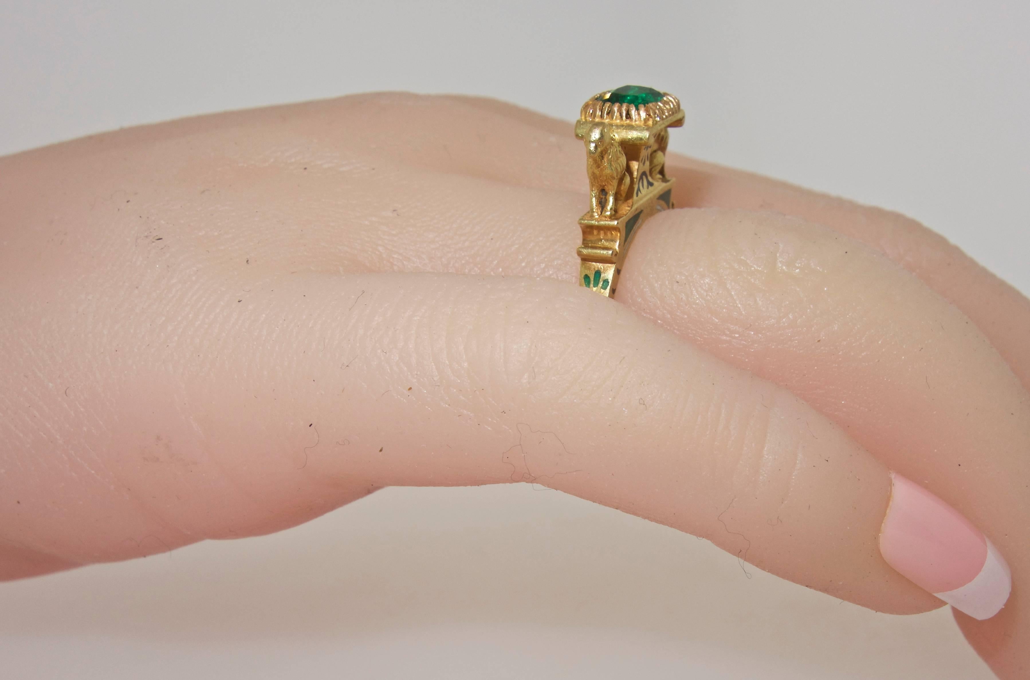 Egyptian Revival Emerald and Enamel Ring, French 1