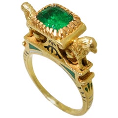 Egyptian Revival Emerald and Enamel Ring, French