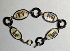 Egyptian Revival Enamel Bracelet Art Deco Sterling Silver Antique Pharaoh