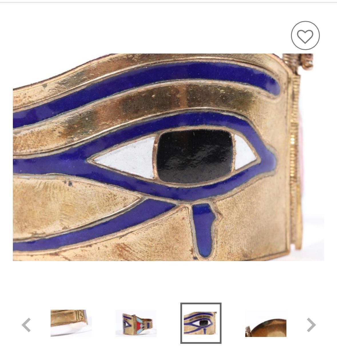 Bracelet jonc antique Art déco néo-égyptien Eye of Horus en émail en vente 1