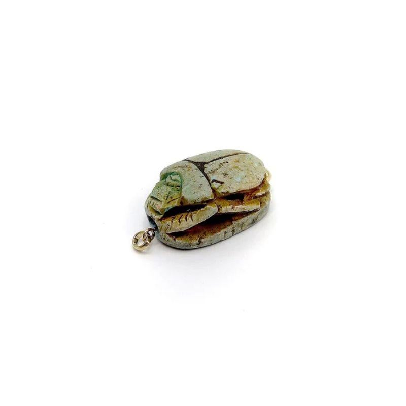 Egyptian Revival Faience Scarab Pendant with 14K Gold Mount, 1920's In Good Condition In Venice, CA