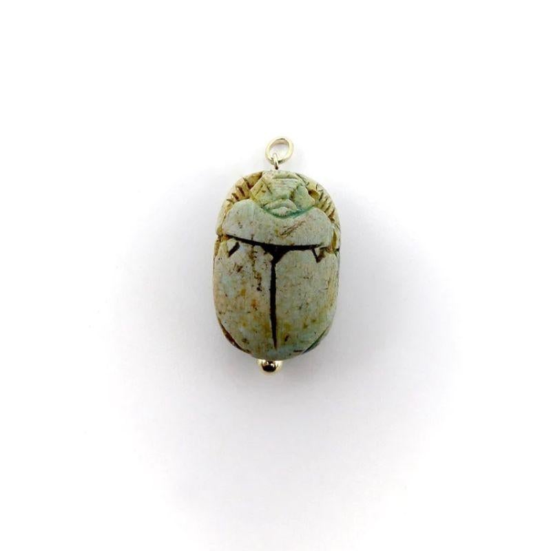 Women's or Men's Egyptian Revival Faience Scarab Pendant with 14K Gold Mount, 1920's