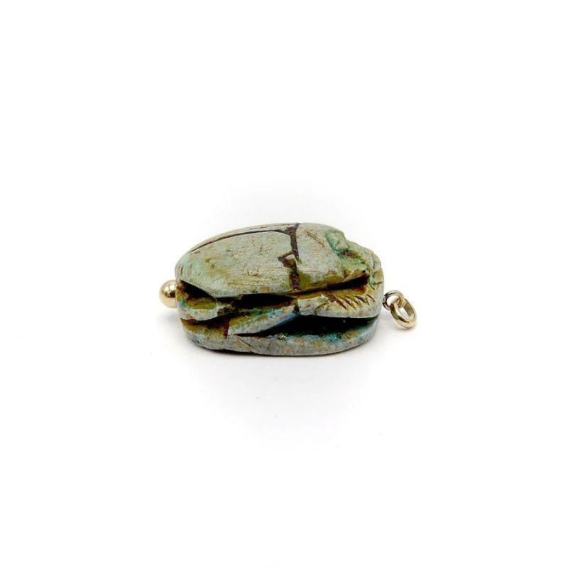 Egyptian Revival Faience Scarab Pendant with 14K Gold Mount, 1920's 1