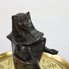 Egyptian Revival Figural Pharaoh Bronze & Brass Inkwell With Glass Insert c1880