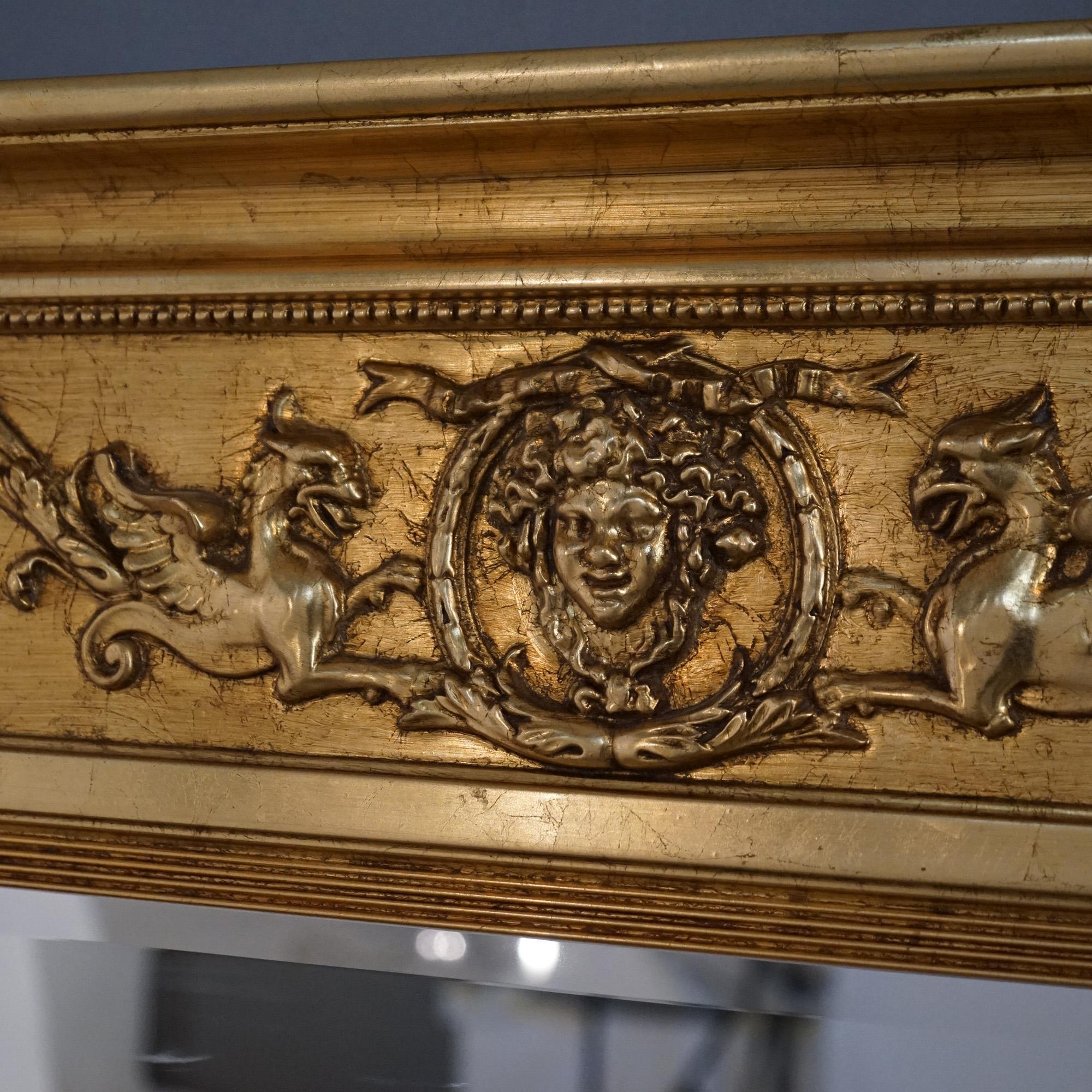 Egyptian Revival Figural Triptych Three-Section Gold Giltwood Wall Mirror 19th C 6