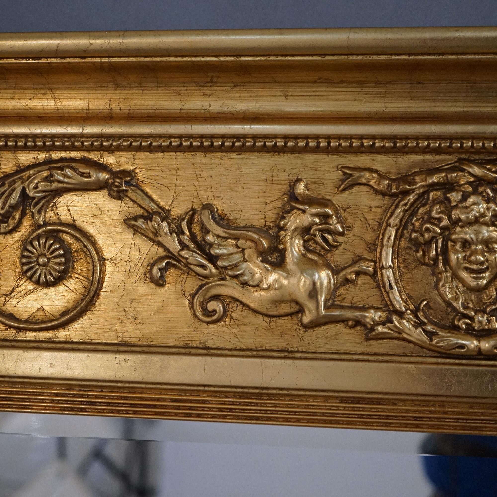 Egyptian Revival Figural Triptych Three-Section Gold Giltwood Wall Mirror 19th C 7