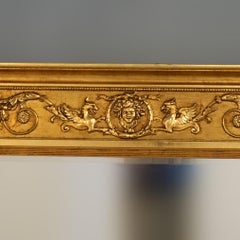 Egyptian Revival Figural Triptych Three-Section Gold Giltwood Wall Mirror 19th C