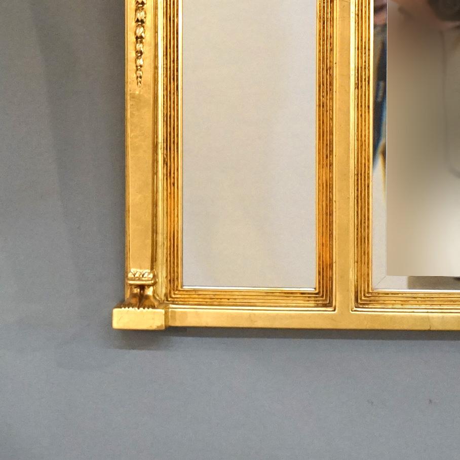 Egyptian Revival Figural Triptych Three-Section Gold Giltwood Wall Mirror 19th C 1