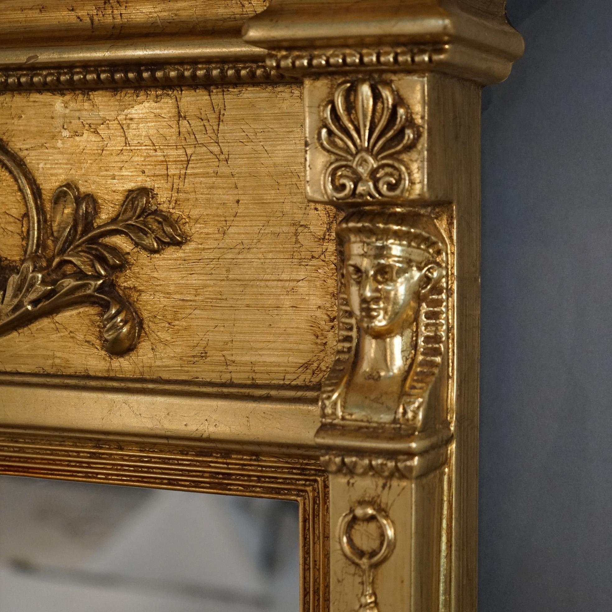 Egyptian Revival Figural Triptych Three-Section Gold Giltwood Wall Mirror 19th C 4