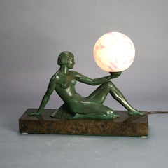 Egyptian Revival Frankart School Bronze & Marble Figural Boudoir Lamp C1930