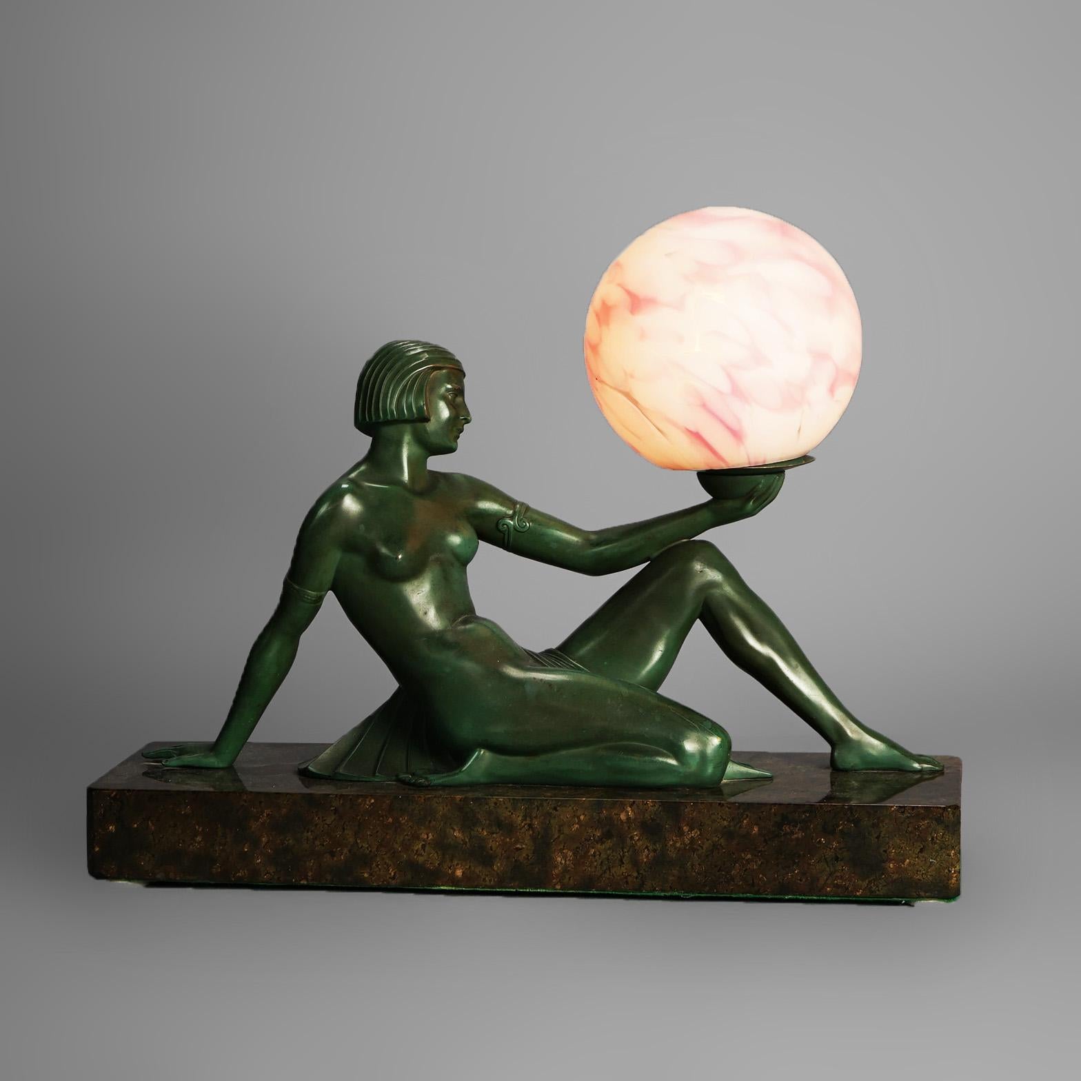 20th Century Egyptian Revival Frankart School Bronze & Marble Figural Boudoir Lamp C1930 For Sale
