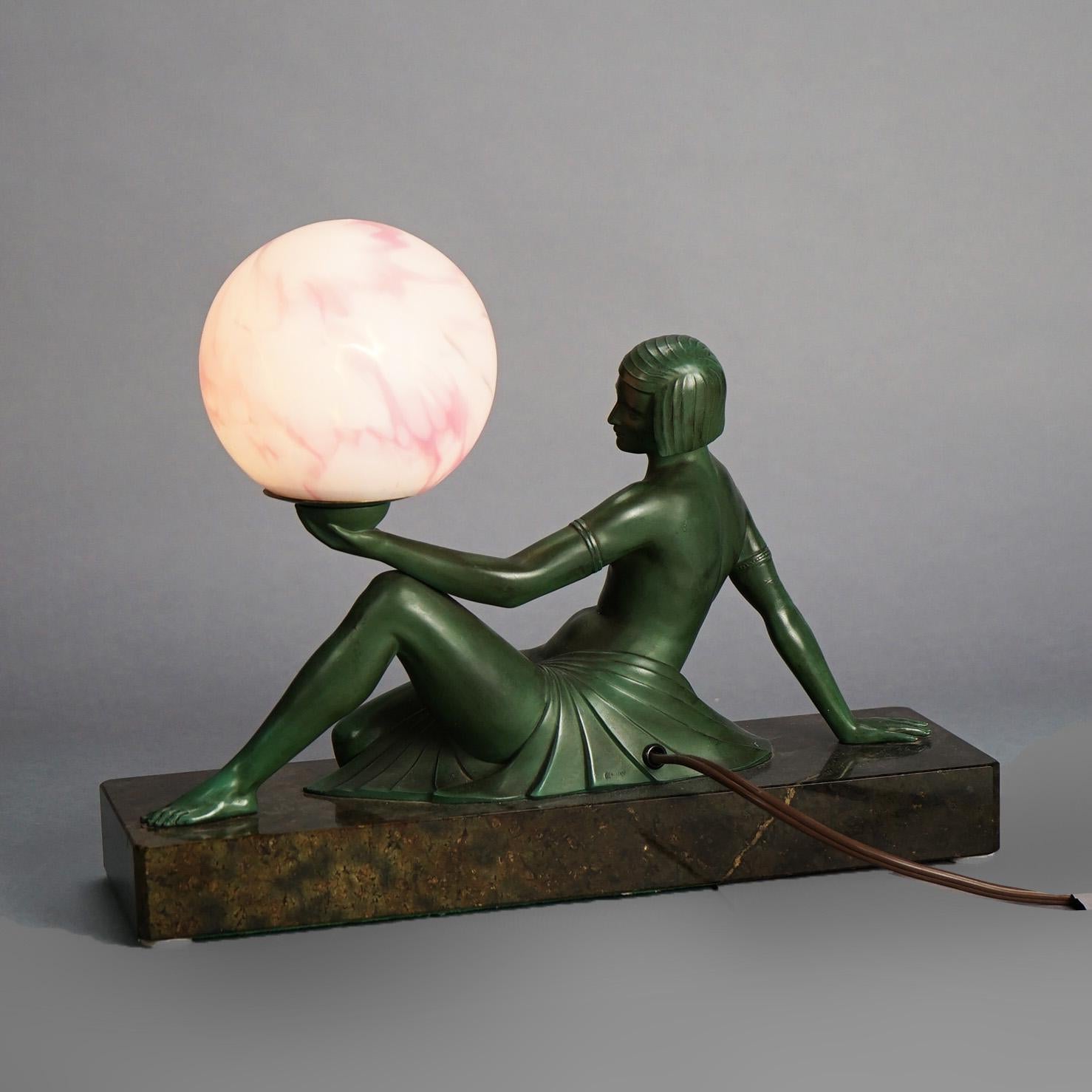 Egyptian Revival Frankart School Bronze & Marble Figural Boudoir Lamp C1930 For Sale 1