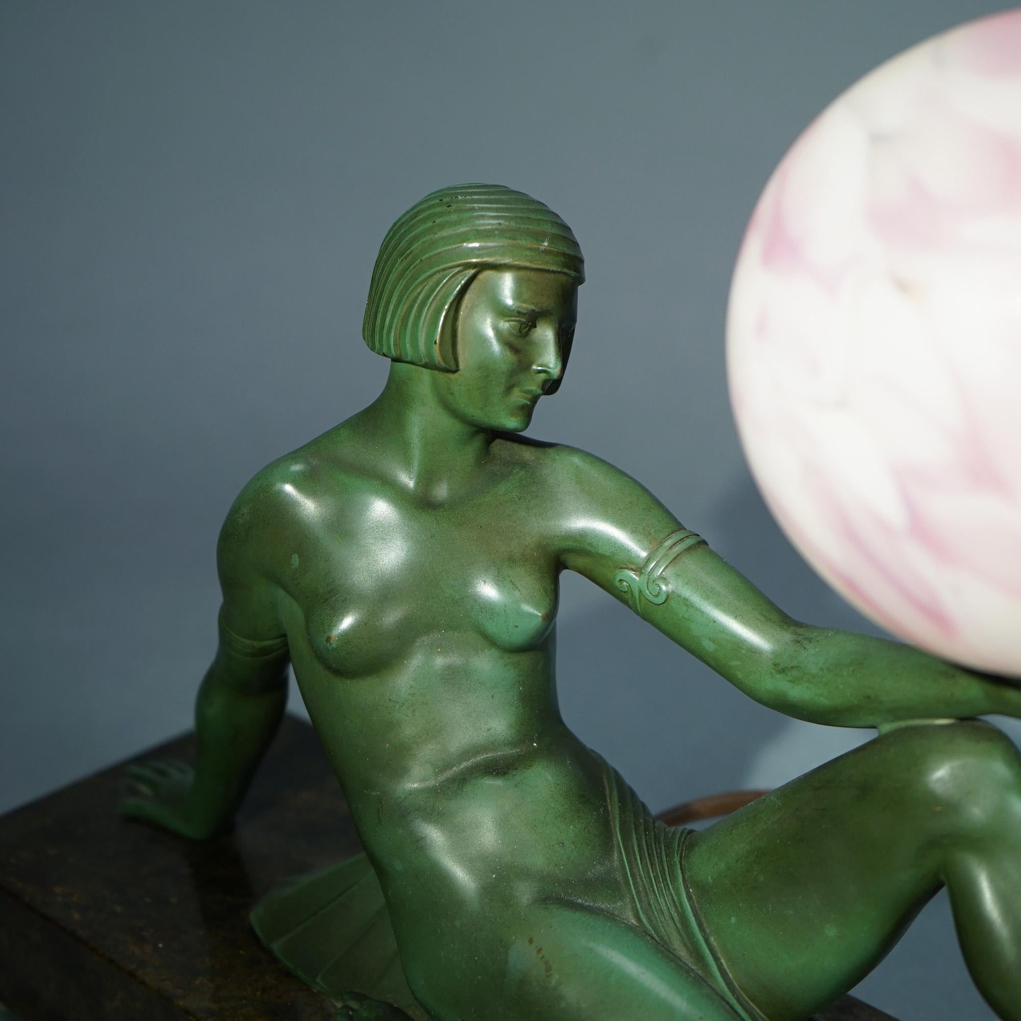 Egyptian Revival Frankart School Bronze & Marble Figural Boudoir Lamp C1930 For Sale 4