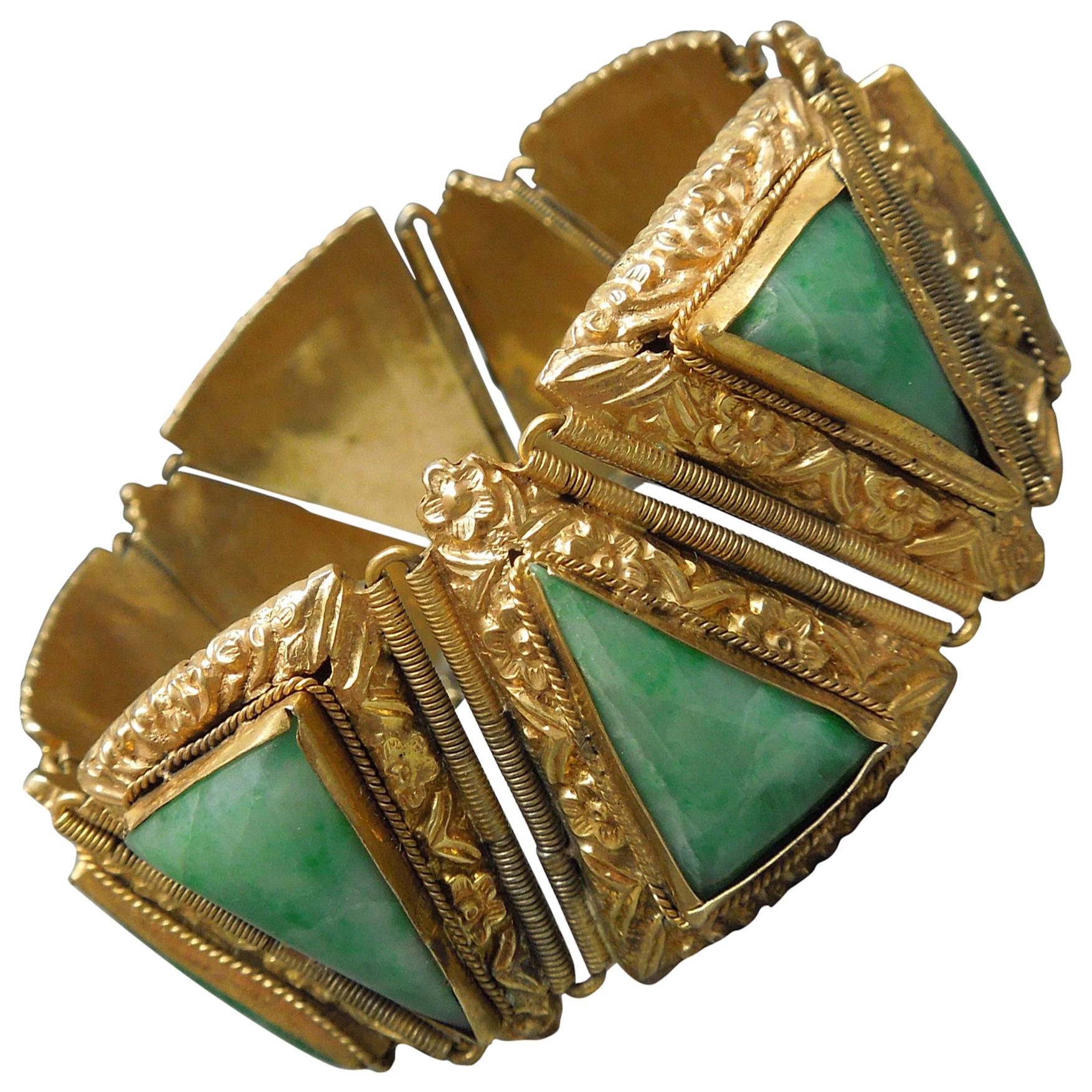 Egyptian Revival GIA Jade Bracelet For Sale