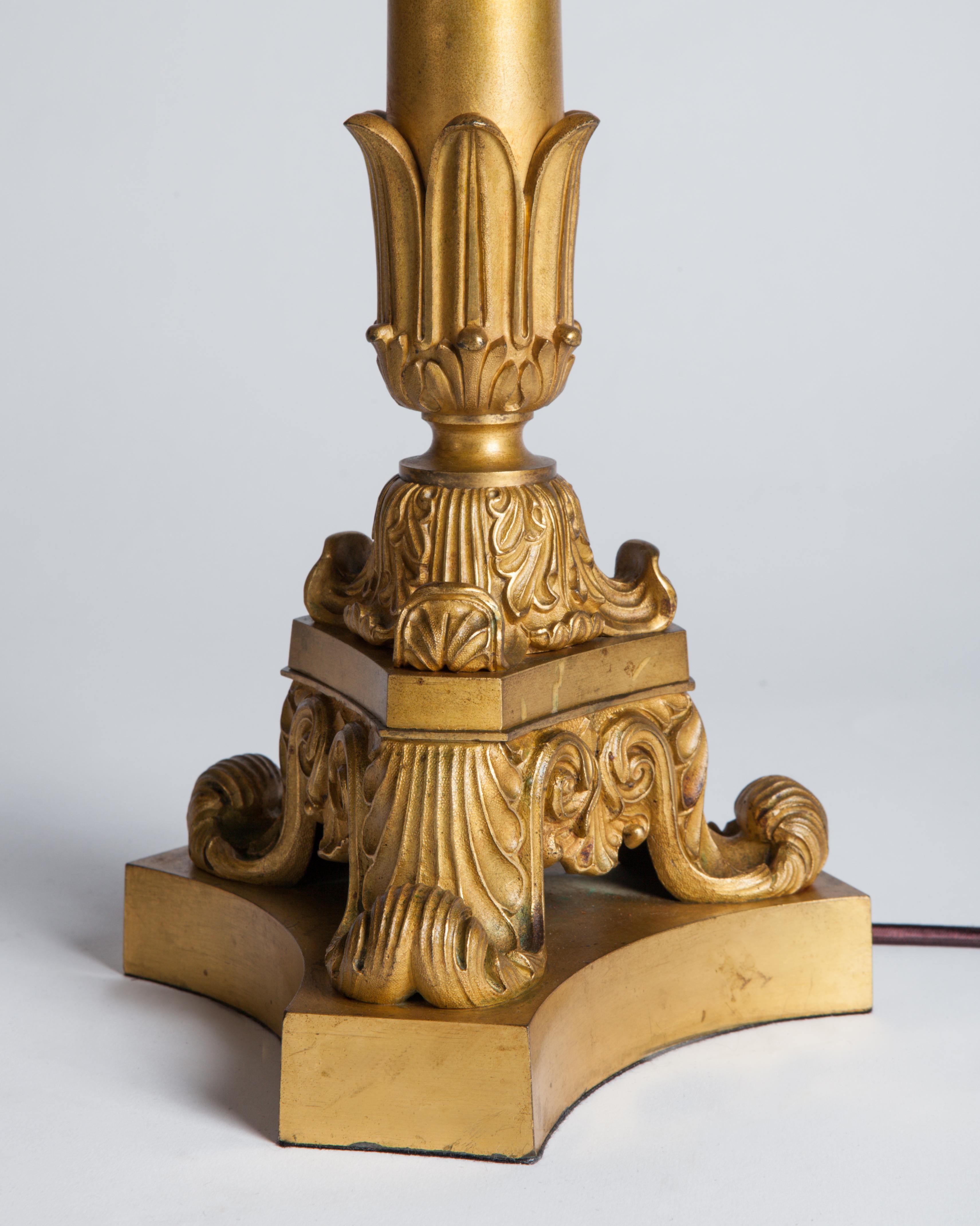 Egyptian Revival Gilded Bronze Table Lamps, circa 1840 In Good Condition In New York, NY