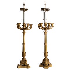 Egyptian Revival Gilded Bronze Table Lamps, circa 1840