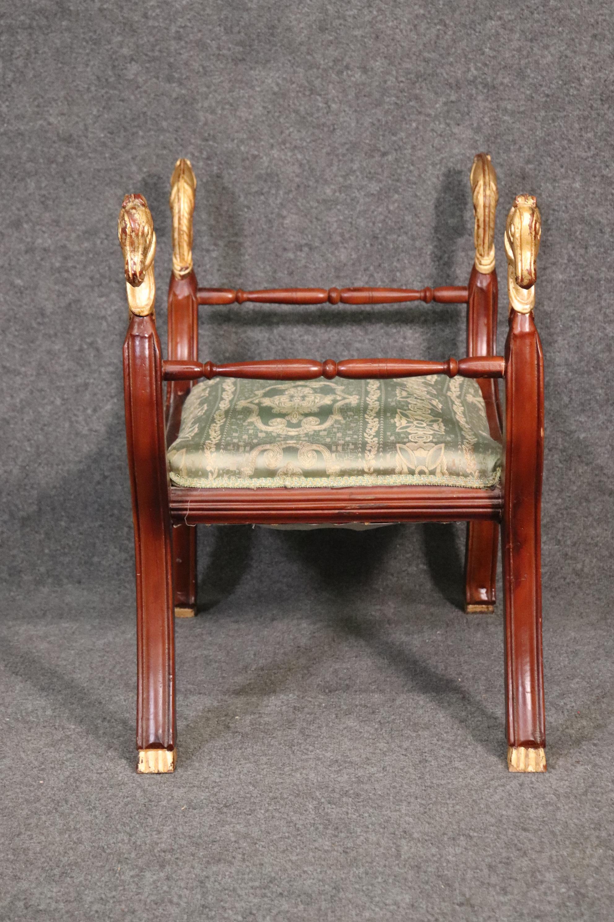 European Egyptian Revival Gilded Cerule Form Gilded Horse Head Bench Stool For Sale