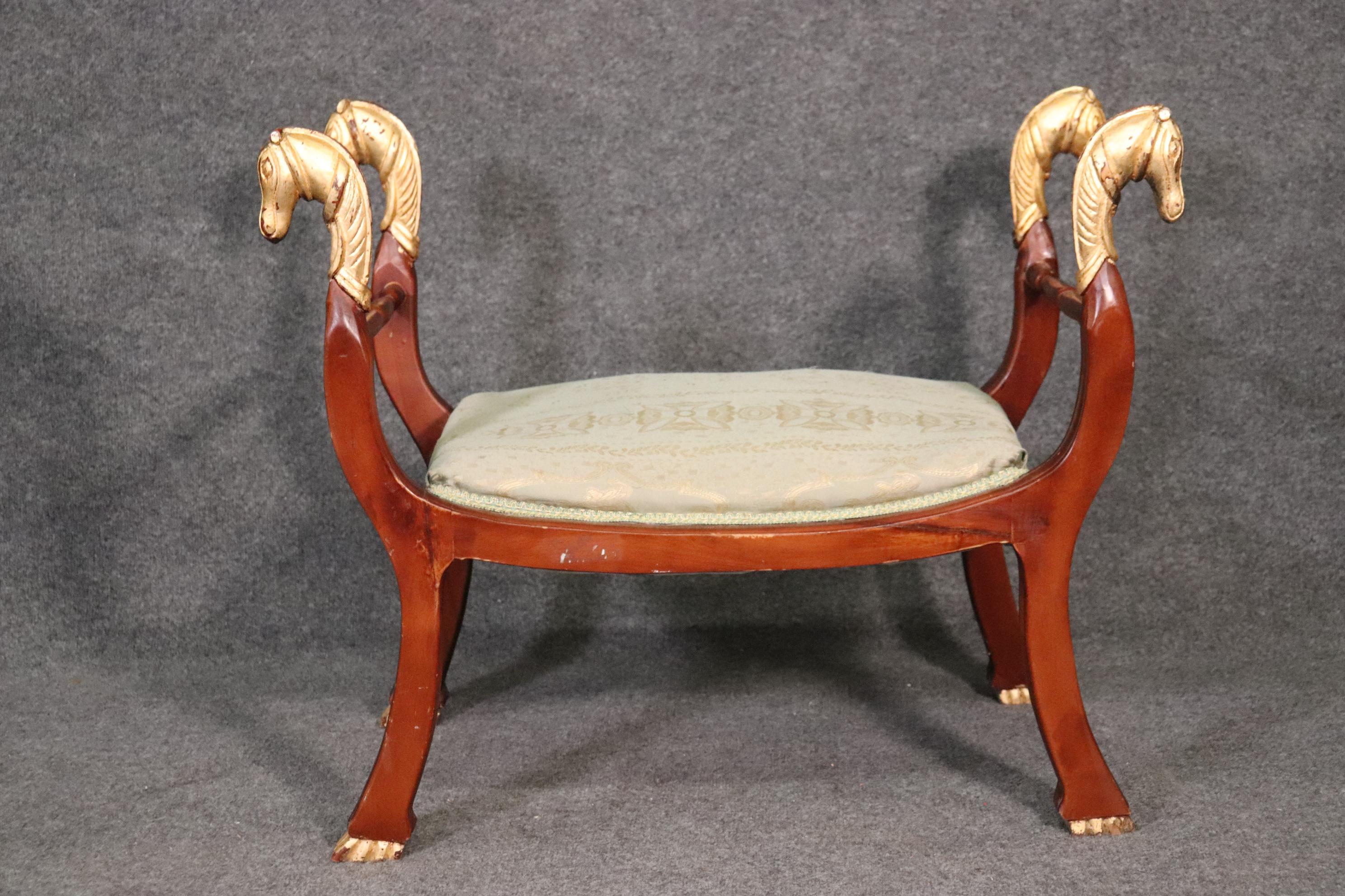 Egyptian Revival Gilded Cerule Form Gilded Horse Head Bench Stool In Good Condition For Sale In Swedesboro, NJ