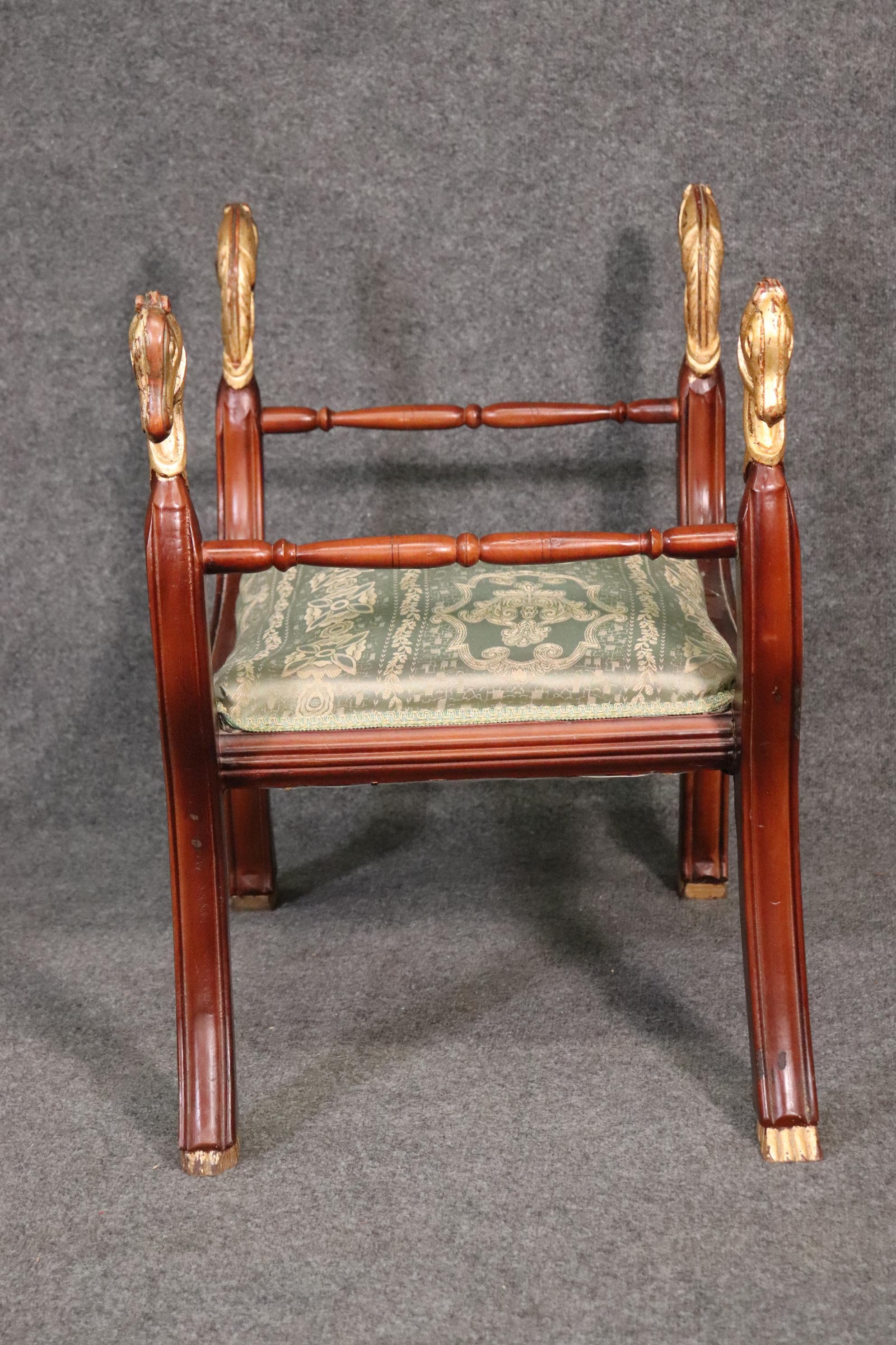 Mid-20th Century Egyptian Revival Gilded Cerule Form Gilded Horse Head Bench Stool For Sale