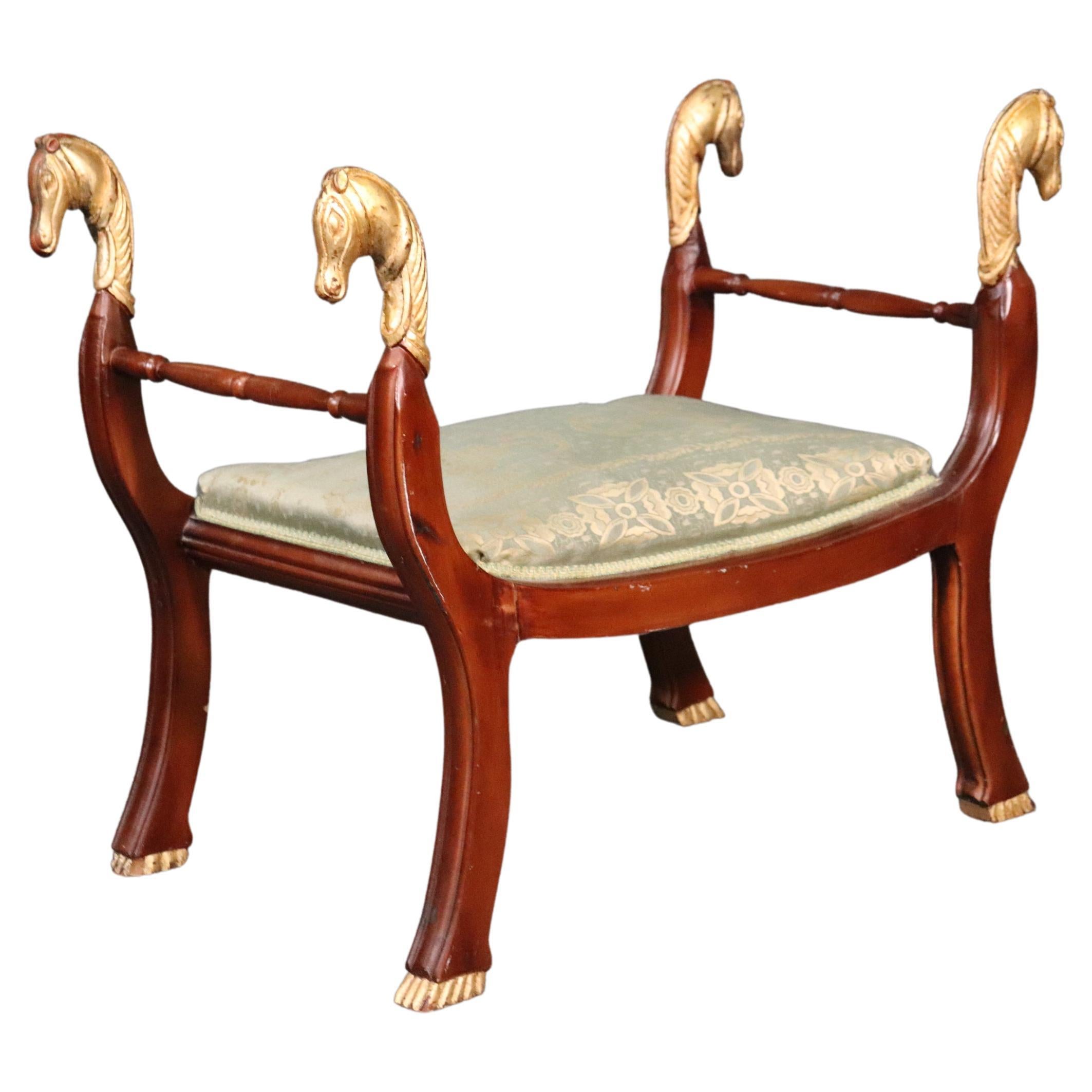 Egyptian Revival Gilded Cerule Form Gilded Horse Head Bench Stool For Sale