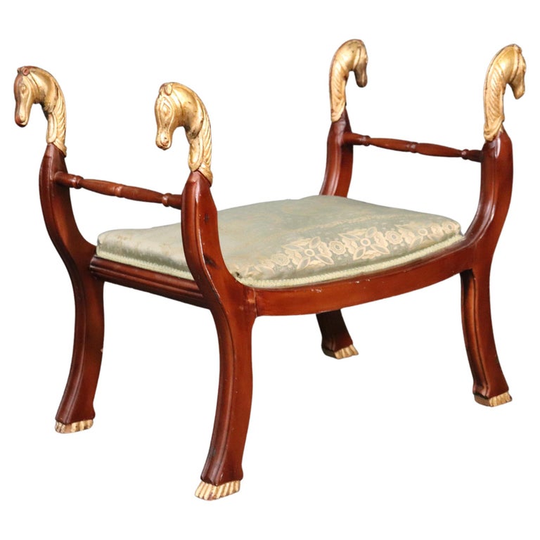 Egyptian Revival Gilded Cerule Form Gilded Horse Head Bench Stool For Sale at 1stDibs
