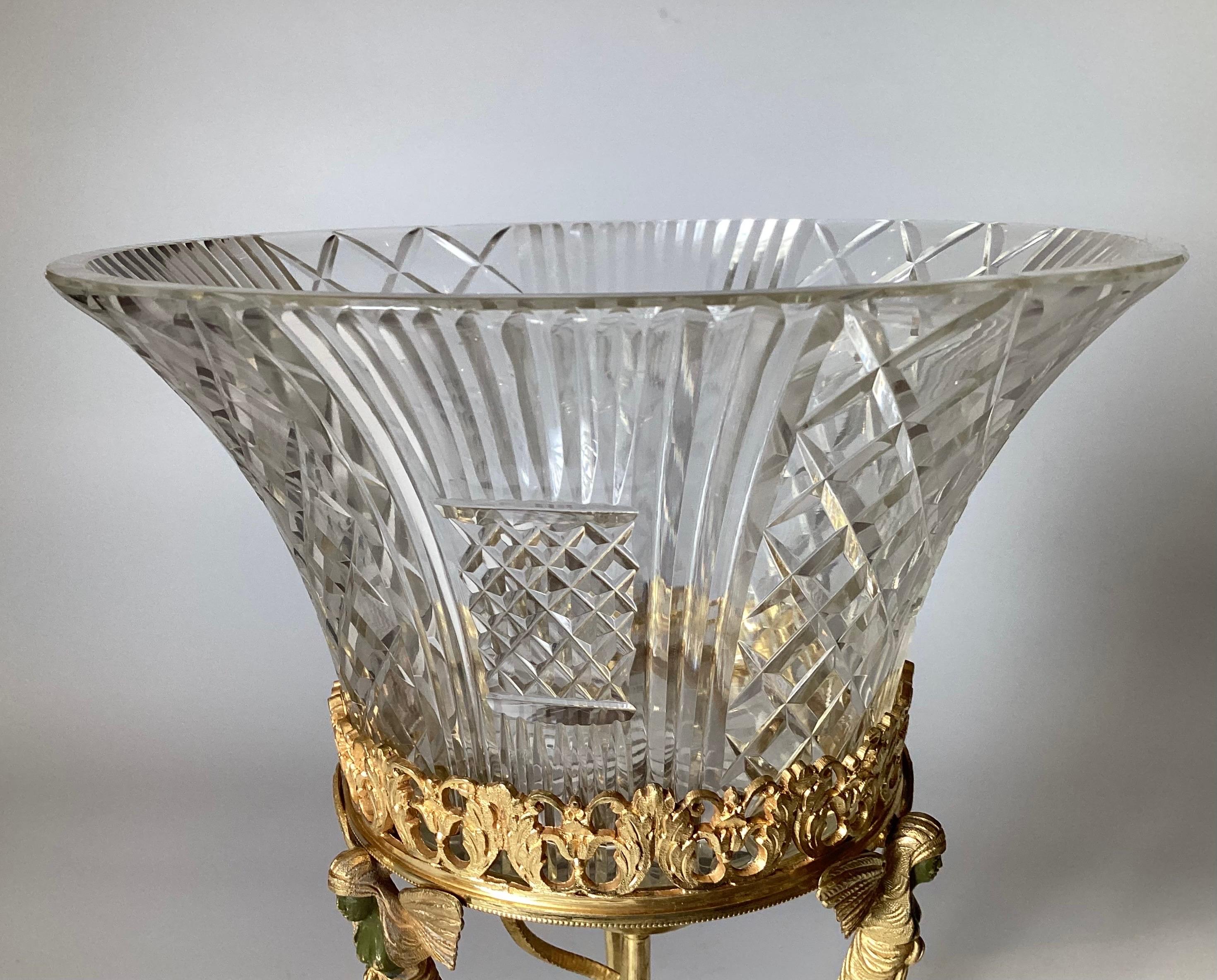 European Egyptian Revival Gilt Bronze and Cut Glass Pedestal Bowl For Sale